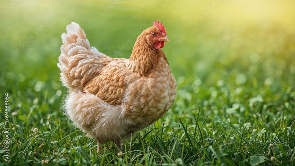 Fototapeta premium Chicken on the green grass