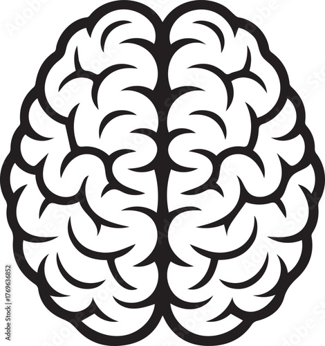 Human Brain Top View Outline Icon - Intelligence and Mind Graphic