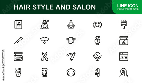 Hair Styling Modern Line Icon Set – Professional Minimalist Outline Collection for Salon and Beauty