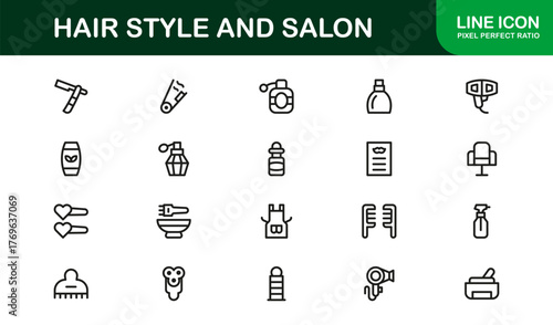 Hair Styling Modern Line Icon Set – Professional Minimalist Outline Collection for Salon and Beauty