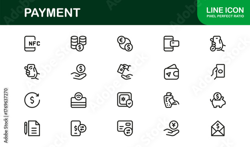 Payment icons modern line icon set – Professional vector collection of banking, credit card, and transaction symbols in minimal outline style