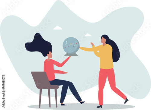 Forecast or prediction, investment opportunity, fortune teller to see stock market or economic direction, trend or business vision concept.life and employment of people.