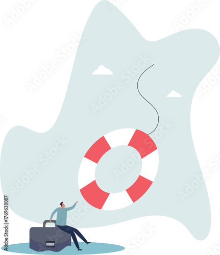 Help in crisis, life saver, rescue or business support, safe and security aid to solve problem, emergency lifebuoy concept.life and employment of people.