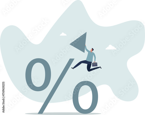 Interest rate, tax or VAT increase, loan and mortgage rate upward trend, investment profit or dividend rising up concept.life and employment of people.