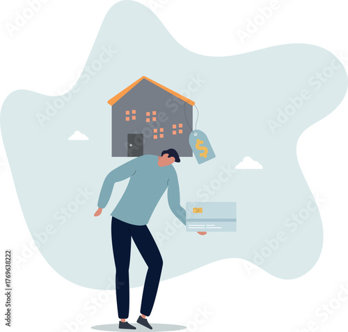 Overpay in real estate and house mortgage, too much invest or expense to pay for debt and loan in economic crisis concept.life and employment of people.