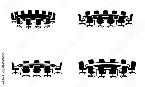 Office meeting room table and chairs setup icon for business teamwork concept
