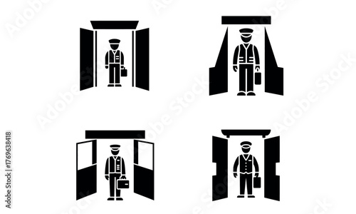 Airport security officer standing at gate checkpoint icon illustration
