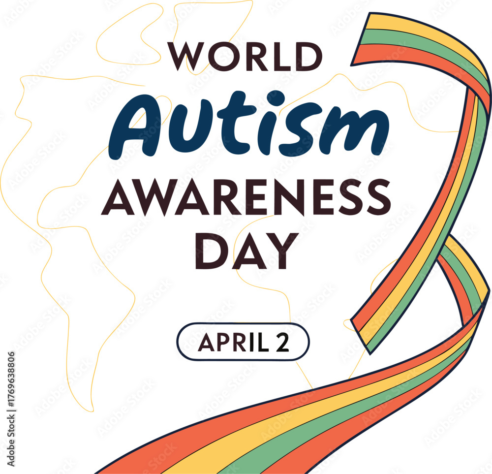 Naklejka premium Celebrate World Autism Awareness Day with a Vibrant Multicolored Ribbon Design. eps