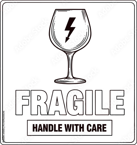 Handle with care fragile item warning label illustration for product safety