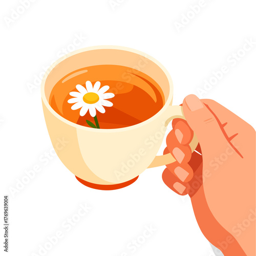 Flat Vector Illustration of Herbal Chamomile Tea with Teapot and Cinnamon – Cozy Autumn Drink Concept
