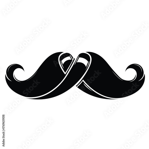 A stylized black and white ribbon twisted into a classic handlebar mustache shape, a unique vector icon