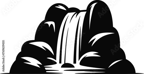 Black silhouette waterfall cascade banner advertisement