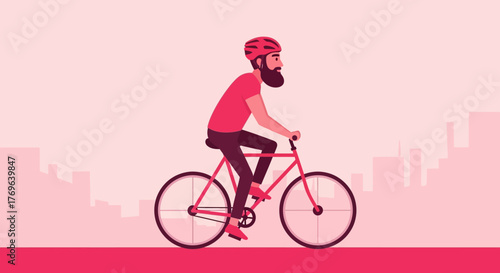 Cycling through the cityscape an athletic character enjoying urban exercise and exploring the