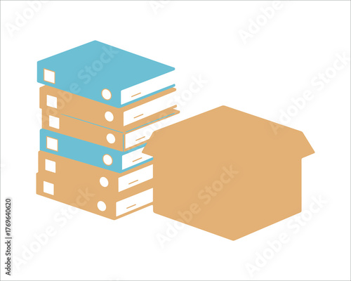 Stack of Folders with Document Box Illustration on White Background
