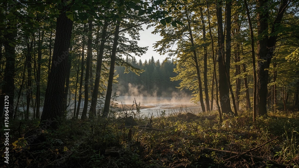 Obraz premium Moody forest afternoon in Northern Maine