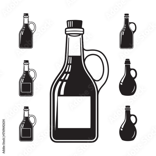 Olive oil bottles in black and white vector illustration design
