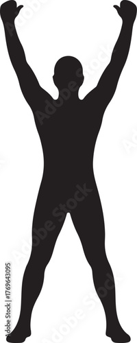 Black silhouette of a person with arms raised in celebration male vector illustration EPS file download.
