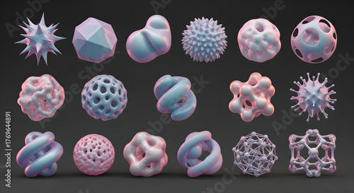 Abstract Shapes 3D Render Organic Geometric Forms Pearlescent Pastel