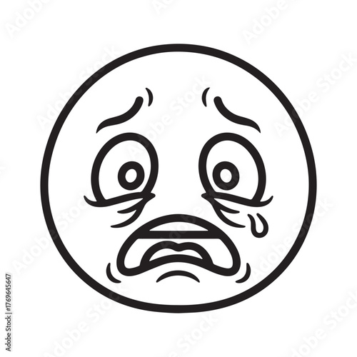 Upset crying emoji icon with tears of sadness and grief