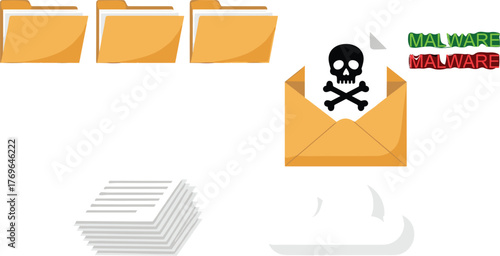 Detecting Malware Threats from Email Attachments & File Sharing - Data Security Strategy for Business - Preventing Cyberattacks with Cloud Storage Protection & Document Scanning - Illustration Style f