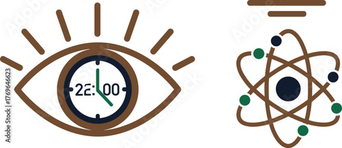 Visualizing Scientific Awareness: An Eye Opens to the Possibilities of Scientific Inquiry, Symbolizing Intellectual Curiosity in Science Education and Time Management for Researchers, Featuring a Cloc