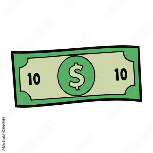 A detailed illustration of a ten money bill featuring elegant patterns, bold numbers, and intricate border designs, symbolizing value, currency, and financial exchange.
