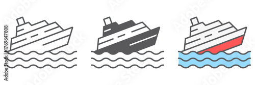 Sinking ship icon, disaster and water, boat catastrophe sign, vector graphics, a linear pattern on a white background. editable stroke