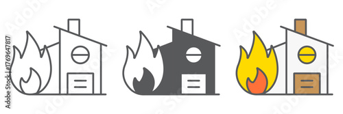 Fire insurance icon, protection and house, home on fire sign, vector graphics, a linear pattern on a white background. editable stroke