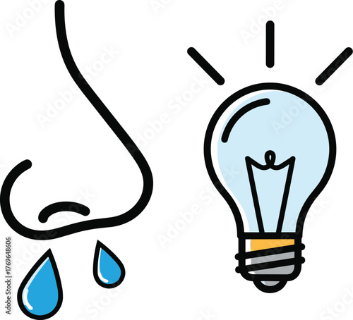 Runny Nose Idea Illustration: Conceptual Creative Cold Flu Inspiration in Medical Healthcare Cartoon Style, Showing Innovation, Intelligence for Presentation, Website, Healthcare Marketing, or Doctor'