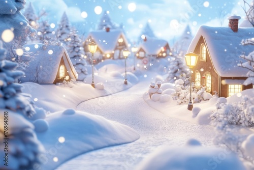 Wallpaper Mural Charming winter wonderland village with snowy cottages and festive decorations Torontodigital.ca