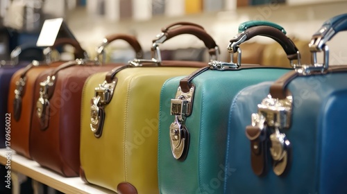 Close up of colorful bespoke leather attache cases