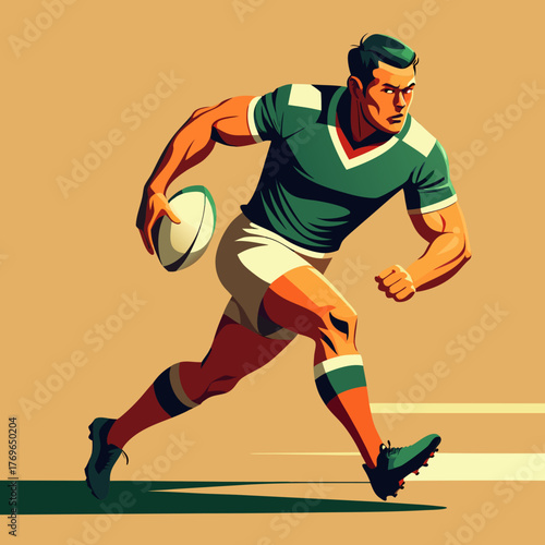 Rugby player running with the ball during a sports game