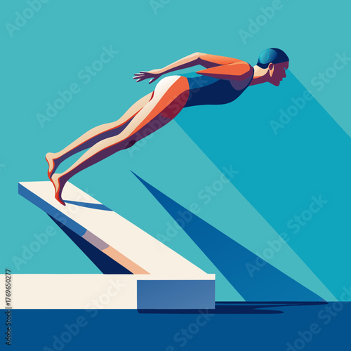 Woman diving from a starting block into a swimming pool