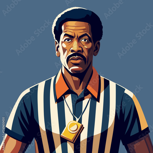 Basketball Referee Portrait Holding Whistle Vector Illustration