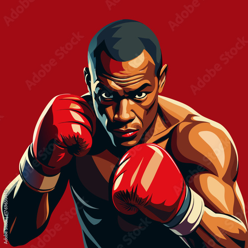 Boxer with red gloves defending and ready to fight