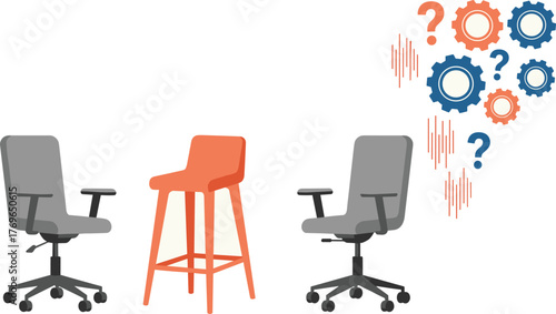 Meeting Room with Empty Chairs Representing Job Interviews & Recruitment,  Brainstorming Session for Problem Solving & Strategy. Modern Workspace for Business Discussions in Tech Industry, Talent Acqu