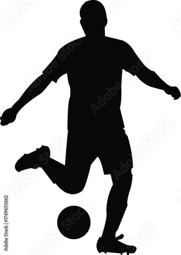 Football player silhouette kicking ball in motion minimalist vector