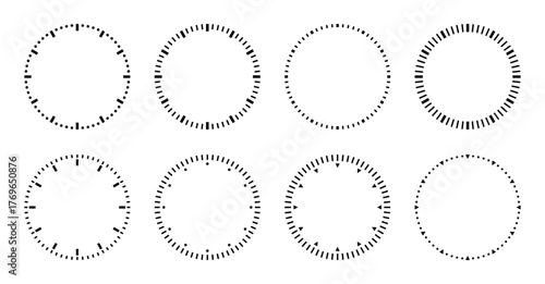 Circle watch face. Clock face time scale. Round timer or stopwatch icon.