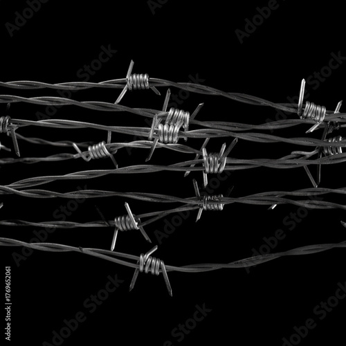 Barbed Wire 3D Render Collection Isolated on Black Background