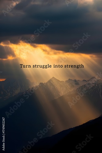 Dramatic sunset sky with golden rays breaking through dark clouds