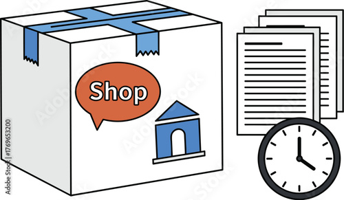 Online Shop Order Processing and Delivery, Illustrating Ecommerce Logistics and Business Operations, Including Order Fulfillment, Paperwork, and Time Management for Retail Success in a Modern World, U