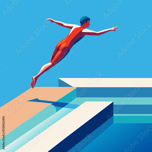 A person diving into a pool on a sunny summer day