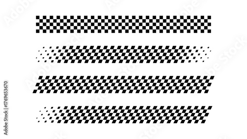 Racing flag line. Car finish stripe checkered pattern. Black and white rally start.