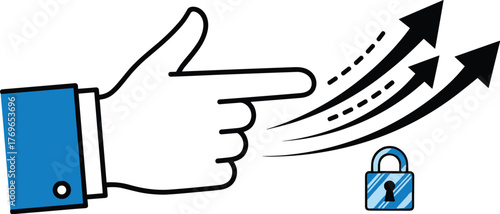 Hand Pointing Towards Secure Growth and Protection in the Digital Realm: Business Development, Investment Security, Directional Strategy, Future Success, Technology Solutions, Innovations, Professiona