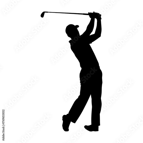 Silhouette of male golfer swinging club