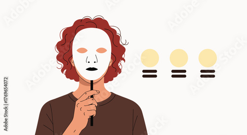 Individual Holding a Mask Representing Identity Transformation, Conceptualizing Self-Perception & Mental Health in a Modern, Minimalist Style for Business, Education, & Healthcare Presentations, Websi
