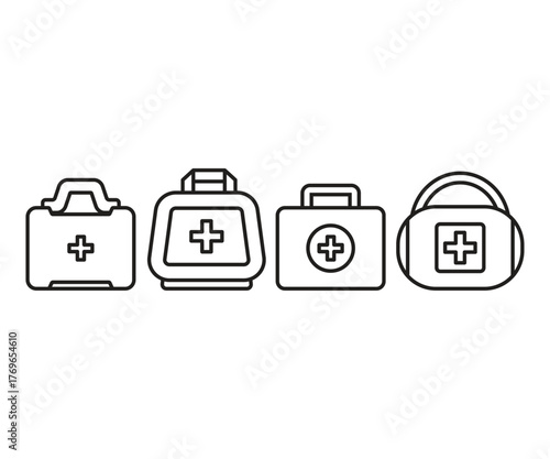 first aid kid and bag line icons vector illustration