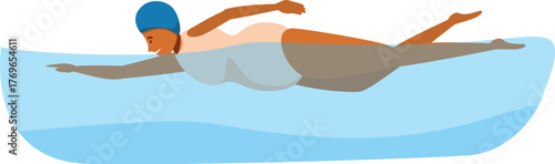 Pregnant woman enjoying a refreshing swim, promoting health and wellness during pregnancy