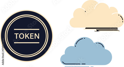 Cloud Computing Tokenization Concept on Dark Backdrop: A Modern, Innovative Financial Technology Illustration for Digital Assets & Blockchain Presentations, Featuring Clean, Graphic Style for Tech, Fi