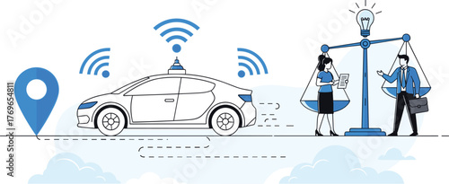 Autonomous Car Navigating Ethical Dilemmas: Self-Driving Vehicle Balanced with Justice, Innovation in Transportation Technology, Modern Mobility Solutions, Legal & Moral Responsibility, Presentation I